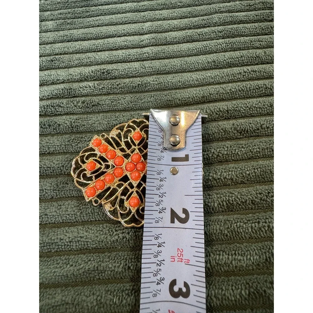 Vintage Sarah Coventry Brooch Coral Cabochons Gold Tone‎ Lattice Pin Jewelry